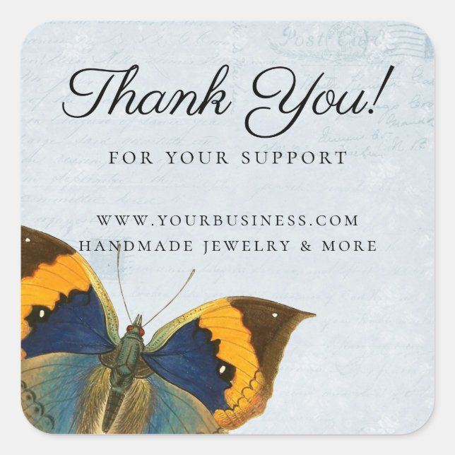 Elegant Romantic Blue Vintage Butterfly Ephemera  Square Sticker (Front)