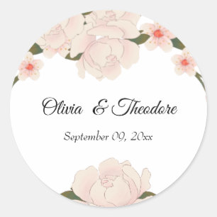 Elegant Romantic Blush Pink Floral Blossom Wedding Classic Round Sticker