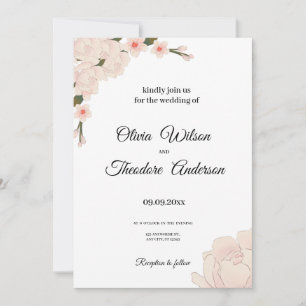Elegant Romantic Blush Pink Floral Blossom Wedding Invitation