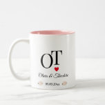 Elegant Romantic Blush Pink Floral Blossom Wedding Two-Tone Coffee Mug<br><div class="desc">Simple elegant, romantic design features blush pink watercolor flowers with soft colours and botanical accents. A lovely gift for the special couple to treasure long after the wedding day, to use each day, or use for home décor. A beautiful wedding gift mug personalized to order with your chosen initials, names,...</div>