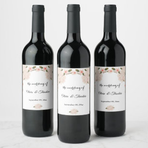 Elegant Romantic Blush Pink Floral Blossom Wedding Wine Label