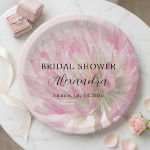 Elegant Romantic Blush Pink Floral Bridal Shower Paper Plate