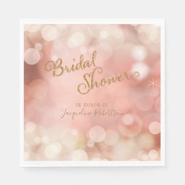 Elegant Romantic Bokeh Sparkle Blush Pink Bridal Napkin (Front)