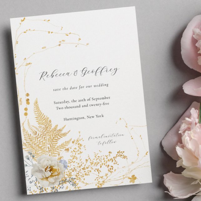 Elegant Romantic Botanical Fern Rose Calligraphy Save The Date (Creator Uploaded)