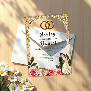 Elegant Romantic Bride And Groom Floral Wedding Acrylic Invitations