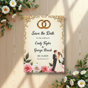 Elegant Romantic Bride And Groom Floral Wedding Save The Date