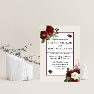 Elegant Romantic Burgundy Floral Wedding Invite
