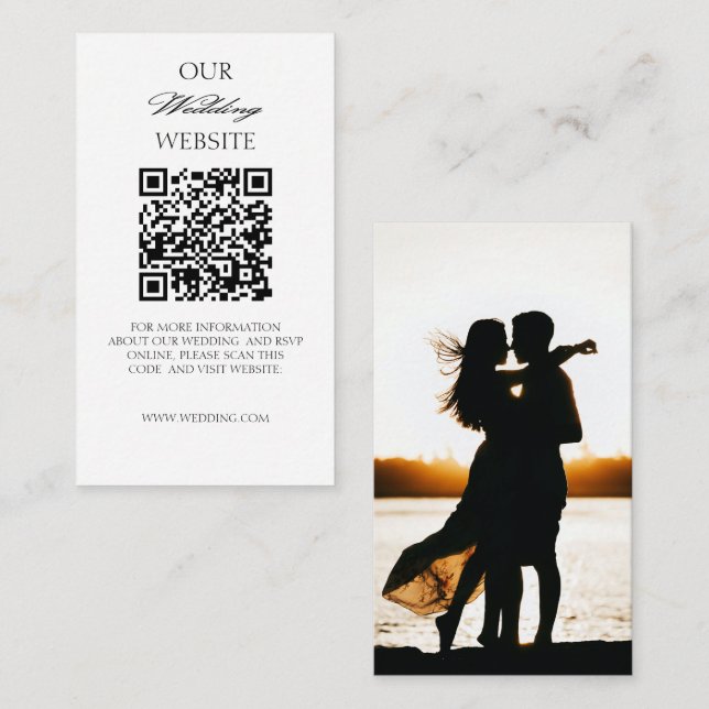 Elegant Romantic Calligraphic Photo Wedding QRCode Enclosure Card (Front/Back)