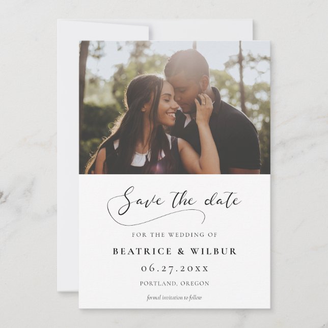 Elegant romantic calligraphy photo save the date (Front)