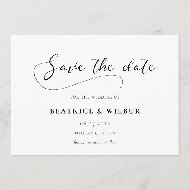 Elegant romantic calligraphy save the date (Front)