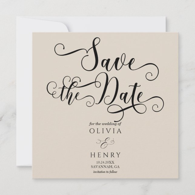 Elegant Romantic Calligraphy Script  Save The Date (Front)