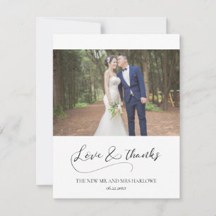 Elegant romantic calligraphy wedding photo thank you card