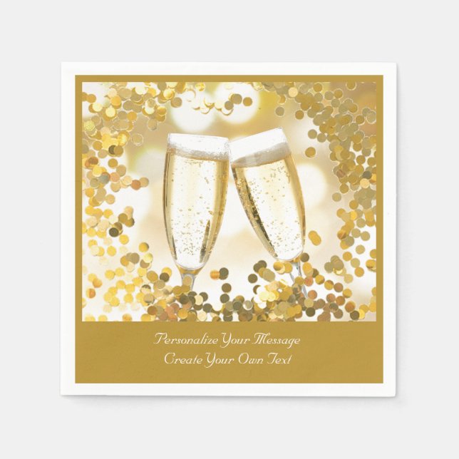 Elegant & Romantic Champagne Glasses Personalize Napkin (Front)
