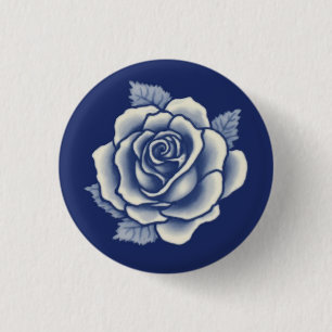 Elegant Romantic Chic Blue Floral Damask Rose 1 Inch Round Button