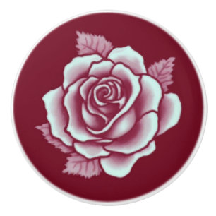 Elegant Romantic Chic Burgundy Floral Damask Rose Ceramic Knob