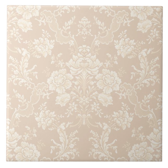 Elegant Romantic Chic Floral Damask-Cream Tile (Front)