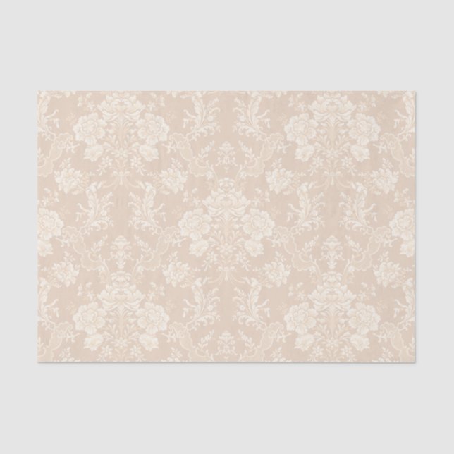 Elegant Romantic Chic Floral Damask-Cream Tissue Paper (Front)