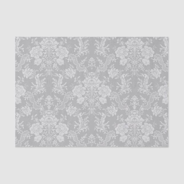 Elegant Romantic Chic Floral Damask-Grey Tissue Paper (Front)