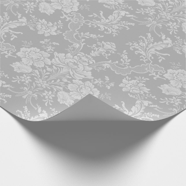 Elegant Romantic Chic Floral Damask-Grey Wrapping Paper (Corner)
