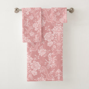 Elegant Romantic Chic Floral Damask-Pastel Pink Bath Towel Set