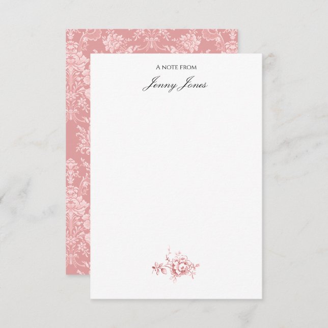 Elegant Romantic Chic Floral Damask-Pastel Pink Card (Front/Back)