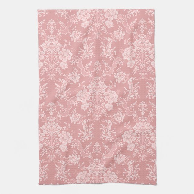 Elegant Romantic Chic Floral Damask-Pastel Pink Kitchen Towel (Vertical)