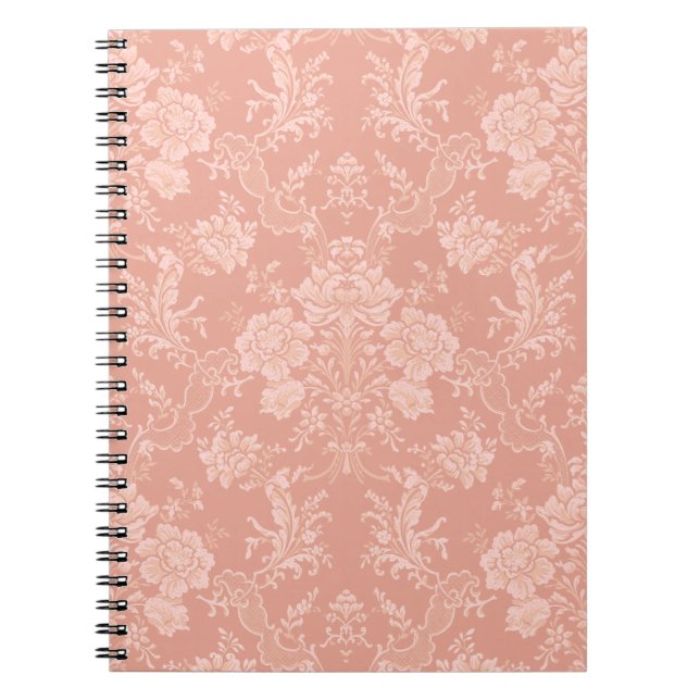 Elegant Romantic Chic Floral Damask-Peach Notebook (Front)