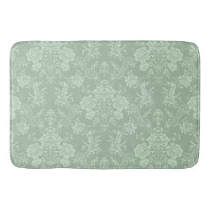 Elegant Romantic Chic Floral Damask-Sage Green Bath Mat
