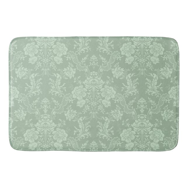Elegant Romantic Chic Floral Damask-Sage Green Bath Mat (Front)