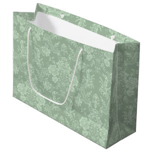 Elegant Romantic Chic Floral Damask-Sage Green Large Gift Bag