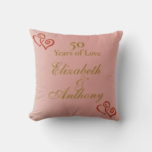 Elegant Romantic Couples Rose Gold 50 Anniversary Throw Pillow