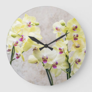 Elegant Romantic Cream & Lilac Orchids Large Clock