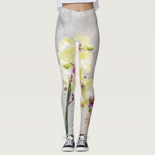 Elegant Romantic Cream & Lilac Orchids Leggings