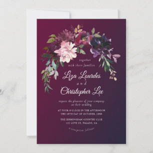 Elegant Romantic Fall Floral Burgundy Wash Wedding Invitation