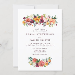 Elegant Romantic Fall Floral Wedding Invitation