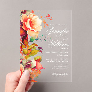 Elegant Romantic Floral Autumn Fall Wedding  Acrylic Invitations