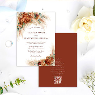Elegant Romantic Floral Boho QR Code Wedding Invitation