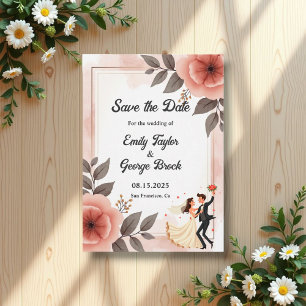 Elegant Romantic Floral Bride And Groom Wedding Save The Date