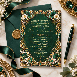 Elegant Romantic Floral Glitter Celebration Invitation