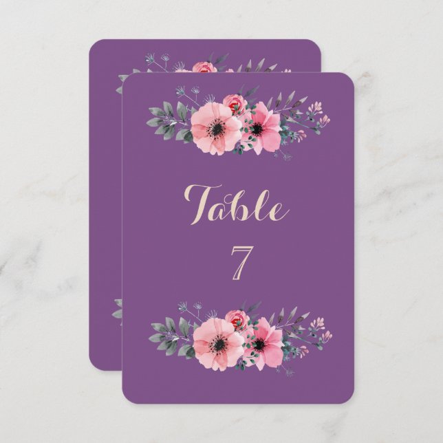 Elegant Romantic Floral Table Card (Front/Back)