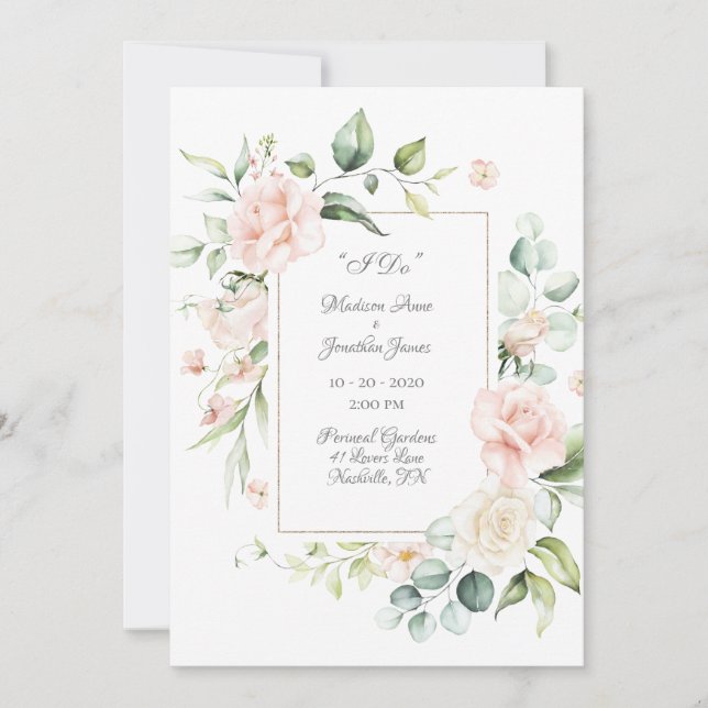 Elegant Romantic Floral Watercolor Script Wedding Invitation (Front)