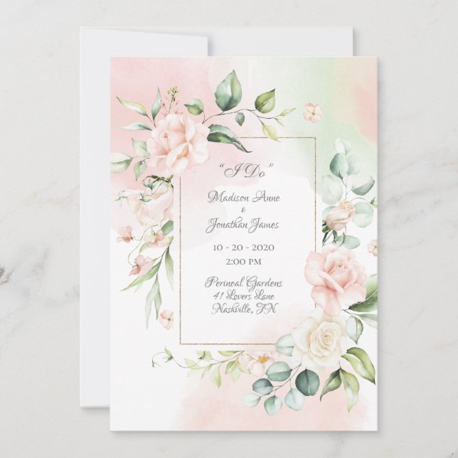 Elegant Romantic Floral Watercolor Script Wedding Invitation (Front)