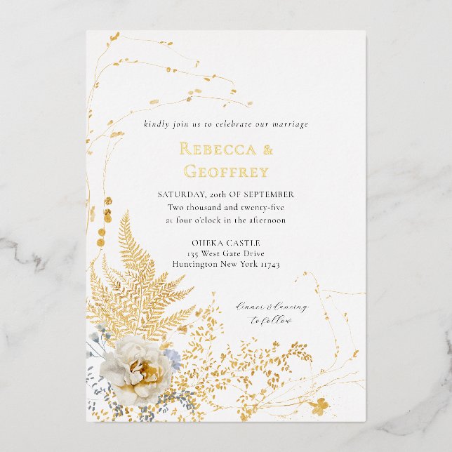Elegant Romantic Floral Watercolor Wedding Gold (Front)