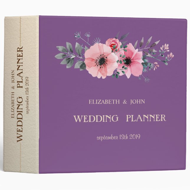 Elegant Romantic Floral Wedding Binder (Front/Spine)