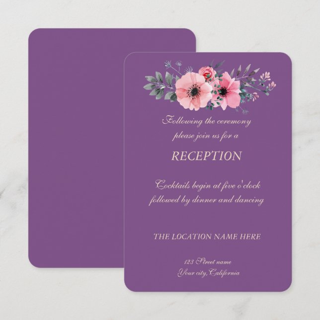 Elegant Romantic Floral Wedding Reception Invitation (Front/Back)