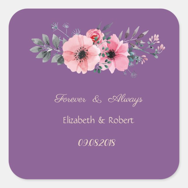 Elegant Romantic Floral Wedding Square Sticker (Front)