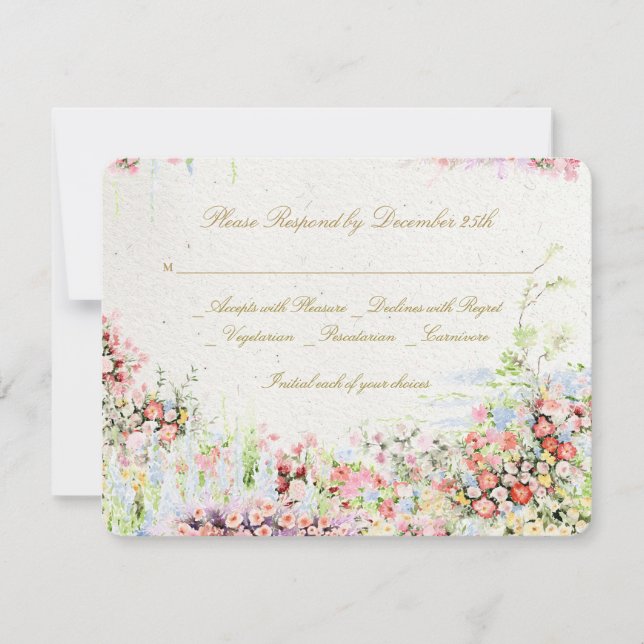 elegant romantic florals river chateau wedding RSVP card (Front)