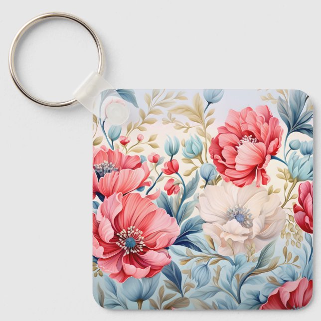 Elegant Romantic Flower Botanical Garden Keychain (Front)