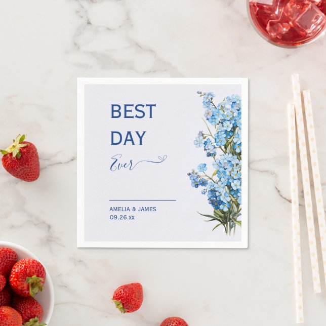 Elegant Romantic 'Forget-Me-Not' Floral Wedding Napkin (Insitu)