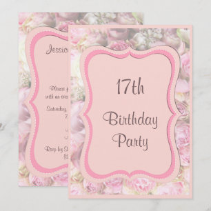 Elegant & Romantic Framed Bouquet 17th Birthday Invitation